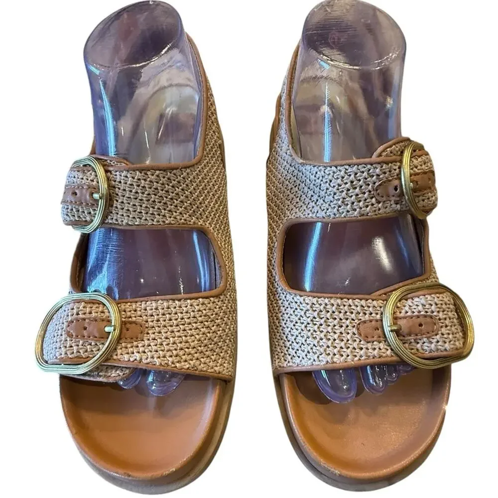 Dolce Vita Women’s 8.5 Brown Leather and Raffia Grip Closure Sandals